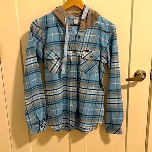 Columbia plaid flannel shirt with hoodie